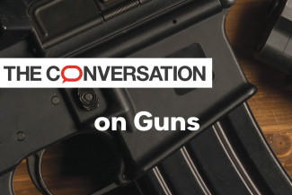 A cropped image of the book cover The Conversation on Guns featuring a gun