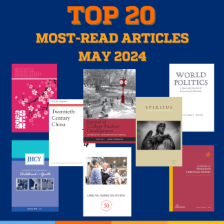 Top 20 Most-Read Articles May 2024 header, featuring a collage of some of the included journal covers